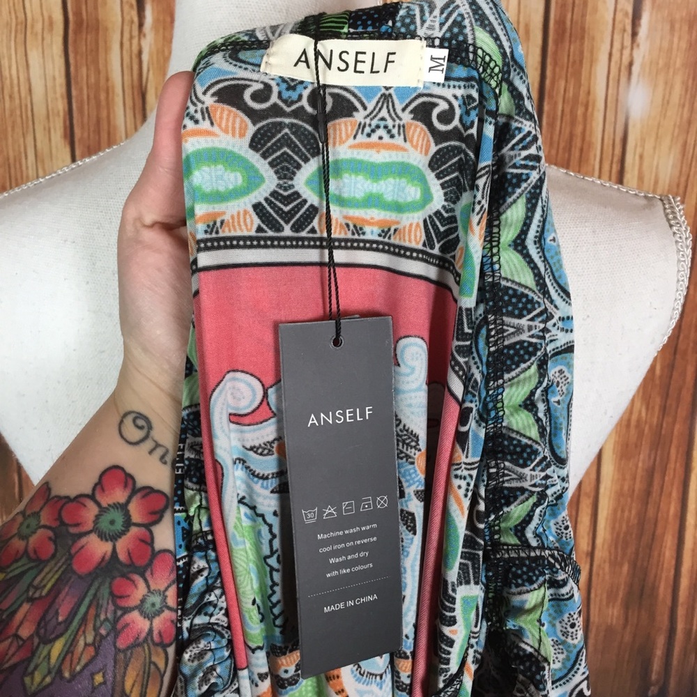 NWT Anself Paisley Strechy LowCut Tunic Mini Dress - Picture 6 of 6